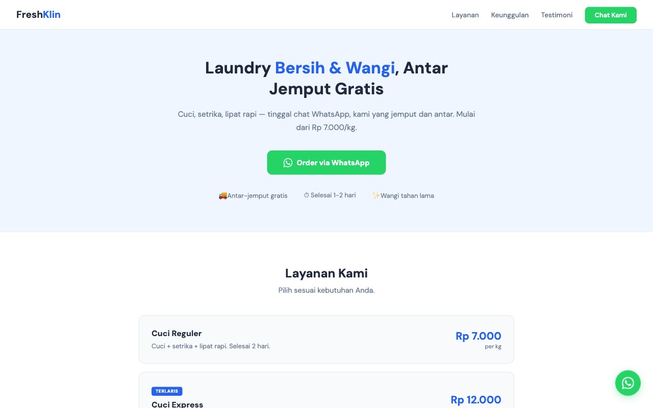 FreshKlin Laundry website